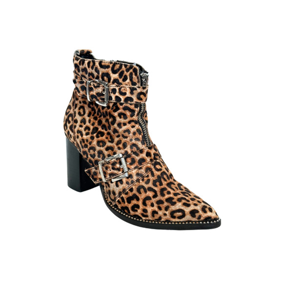 Steve Madden HALLE-L Boots Ankle Studded Leopard Cow Hair Women’s Size 6.5M - Picture 1 of 9